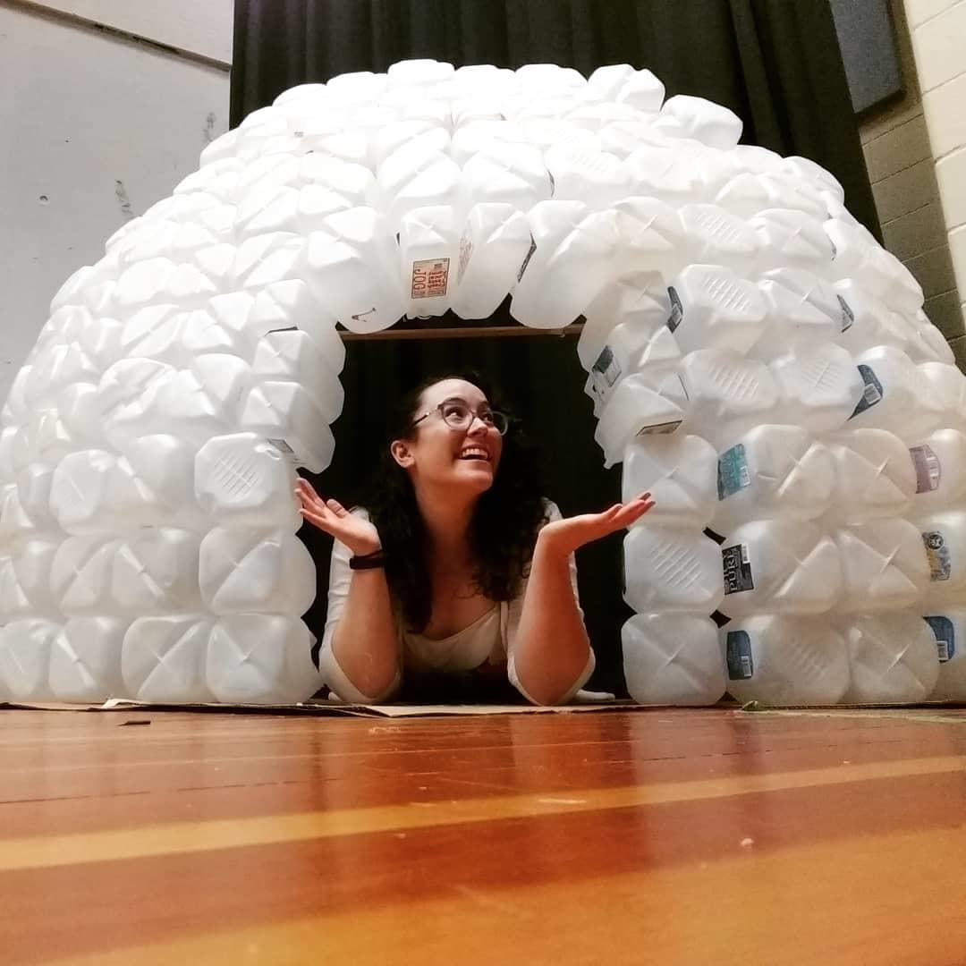 As we approach #earthday here is a throwback to last year's big #reducereuserecycle project. It was an igloo for a Four Seasons show, then became the front of a space ship for another show, and then was deconstructed to be used for projects in the STEAM lab!