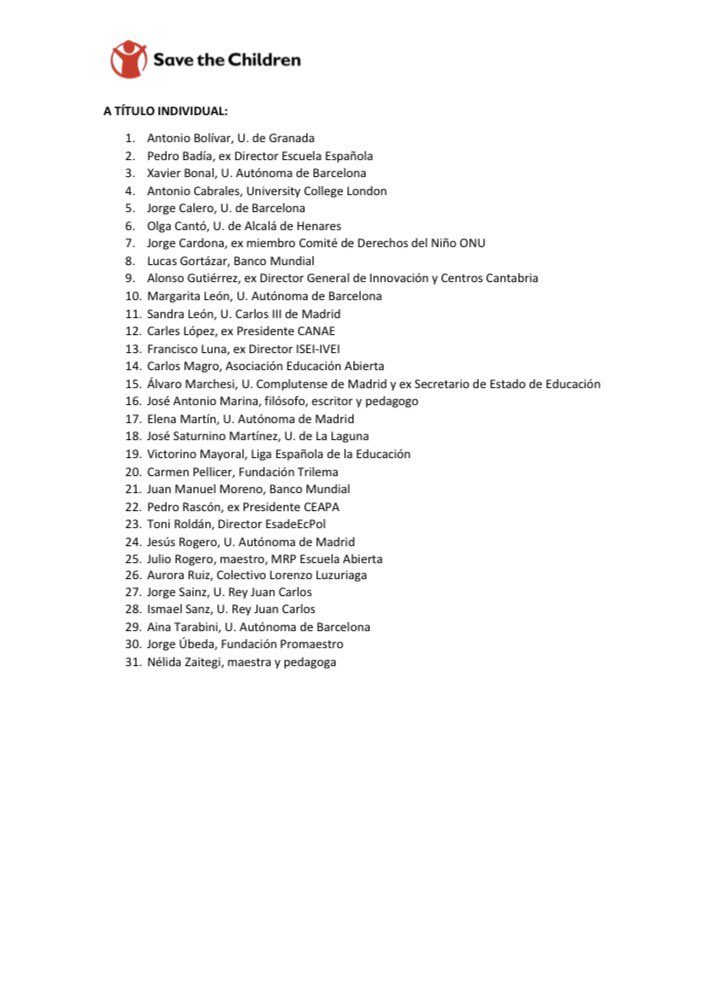 Hace pocos días la #ONG <a href="/SaveChildrenEs/">Save the Children Es</a> dirigió una carta abierta a la ministra de Educación y Formación Profesional del Gobierno de España, Isabel Celaá ⁦<a href="/CelaaIsabel/">Isabel Celaá</a>⁩ , en la que solicitan que las escuelas se abran hasta el verano. Recomiendo ampliamente su lectura.