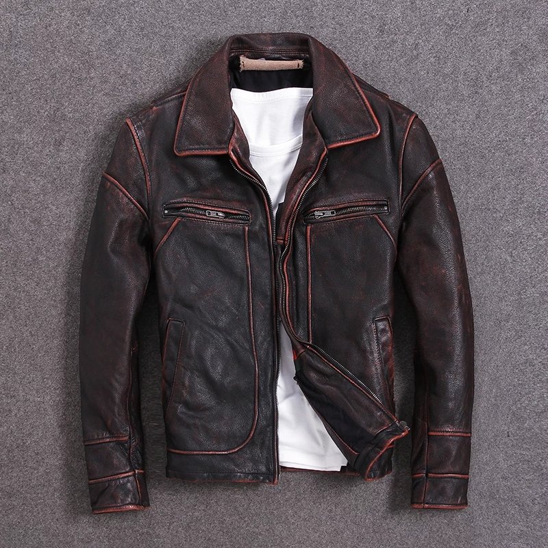 Masculine Edge Design Stretchy Mens Brown Waxy Real Leather Western Shirt