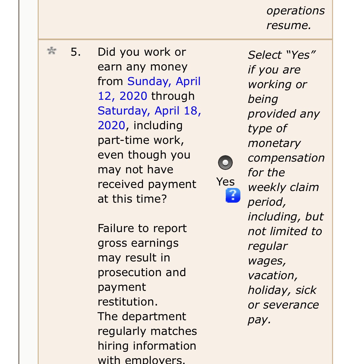 mdholmberg's tweet photo. @ArizonaDES @ArizonaDES I am trying to apply my weekly claim and question 5 only had the option to answer Yes. I didn’t earn any money last week.  How do I get my claim processed? https://t.co/XL097AWehH