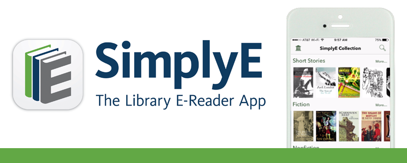 a graphic with smartphone image displaying the simplyE app