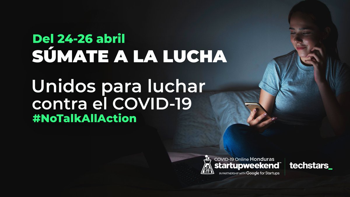 SWSanPedroSula's tweet photo. ¡Unidos para luchar contra el COVID-19! 

Súmate a la lucha este 24, 25 y 26 de abril en el Global Online Startup Weekend. Quédate en casa, trabaja en equipo y cambiemos el mundo juntos. 🌎🙋🏻‍♂️🙋‍♀️

Descubre más aquí 👉 https://t.co/G3aUdSb3NK

#COVID19StartupWeekend #NoTalkAllAction https://t.co/idWc0G1eoN