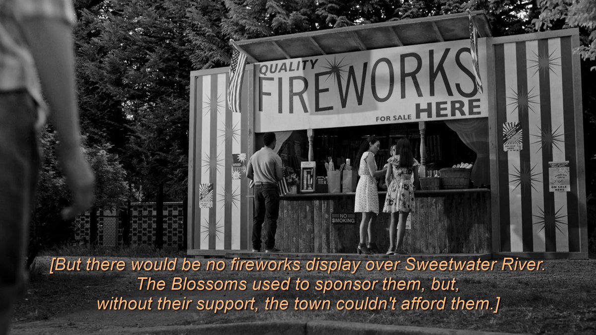 archie shares one of his memories with his dad. there's no fireworks in town, since the blossoms were its sponsors. it's hinted that, later, cheryl was the one who brought the fireworks to archie's backyard to recreate the memory he had with fred, on the same date.