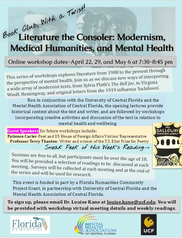 Love modernist texts? Bored of lockdown? Join our 'Literature, the Consoler: Modernism, Medical Humanities, and Mental Health' virtual Book Club! Free and open to all📚#AcademicChatter #books #Literature #lockdown #moderniststudies @ucfcah