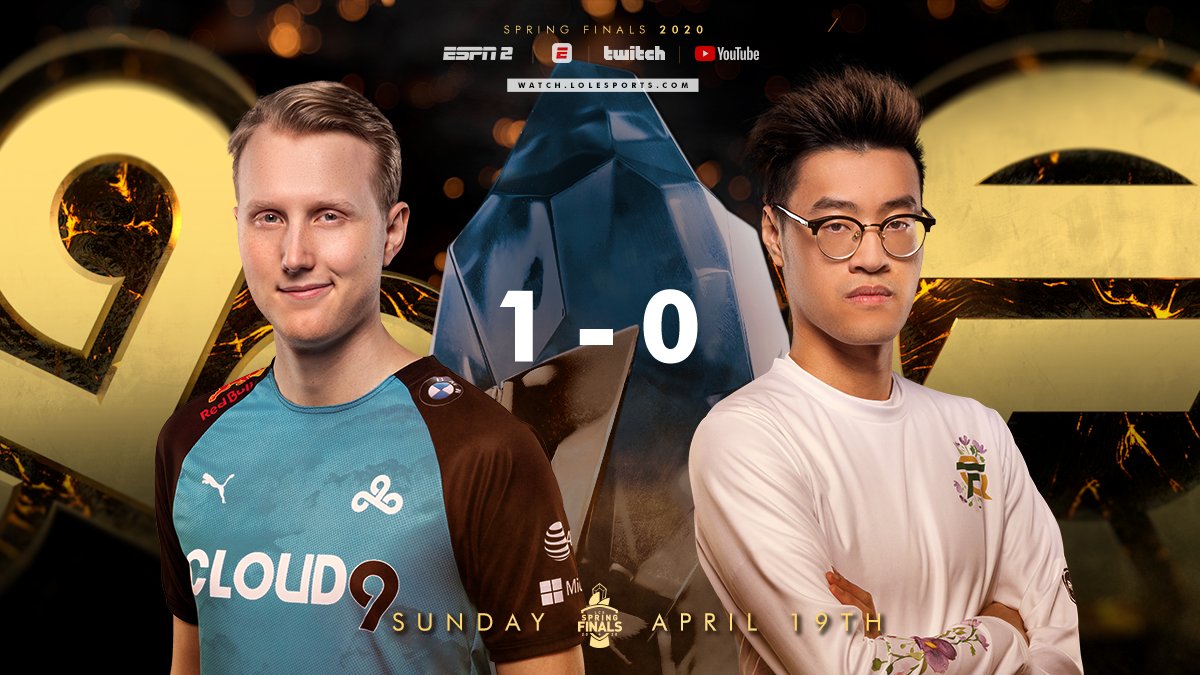 LCSOfficial's tweet photo. #C9WIN! @Cloud9 take down @FlyQuest in game one of the 2020 #LCS Spring Finals and grab a 1-0 lead in the series! 

📺 https://t.co/utYYubsic7 https://t.co/WoRFSsmHcd