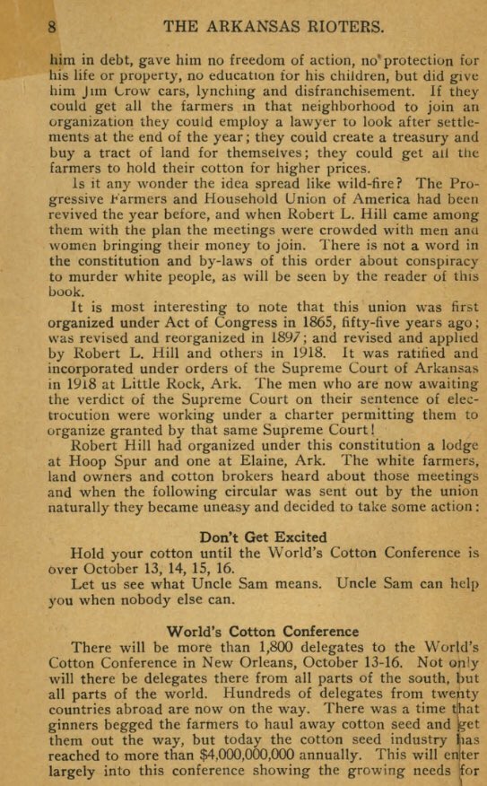 World War I just ended. Black vets had been exposed to better treatment by Europeans due to their American status, and demanded better treatment in America as well. Farmers in Arkansas felt the same way. Ida B Wells explains what these farmers did, which started everything.