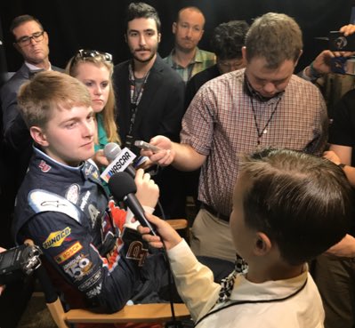NascarWhizKid's tweet photo. Congratulations to @WilliamByron on his win today at @RichmondRaceway in the #ProSeriesInvitational! Wishing I was in the post race media scrum with my 🎤 again. This is from the 2017 #Championship4 when I was a reporter for @SIKids. #NASCAR https://t.co/tRMTZDBbde