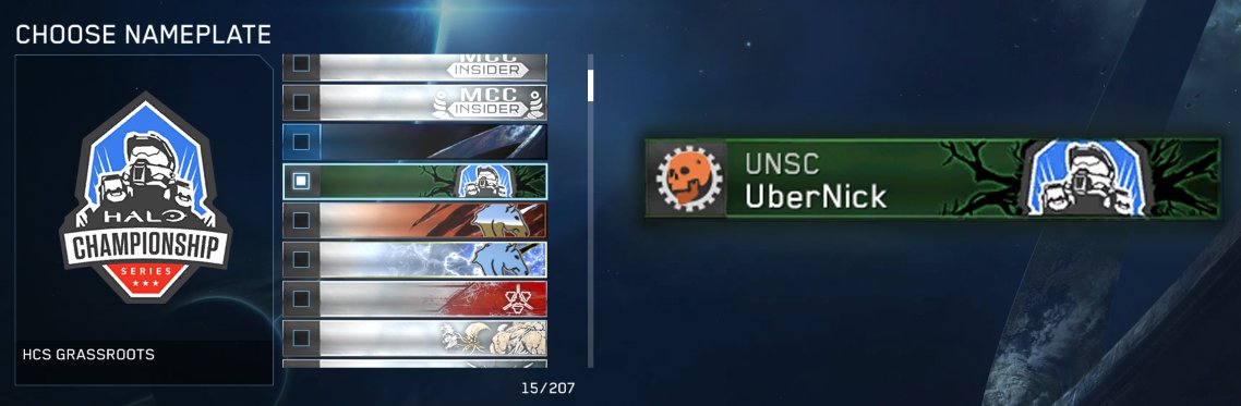 UberNick's tweet image. I am giving away 3 *HCS GRASSROOTS* Nameplate codes for use in the MCC, these will work on both Xbox &amp;amp; PC and also grant an awesome Halo 5 BR skin.

To enter:

Follow me ✨
Retweet this tweet 🔄
Tag a friend 🙌

Winners picked in 24 hours!