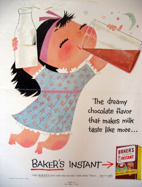 She worked with a variety of brands including Dutch Boy Paints, Baker’s Chocolate, and Meadow Gold dairy. I love how her style captures the excitement of the children.