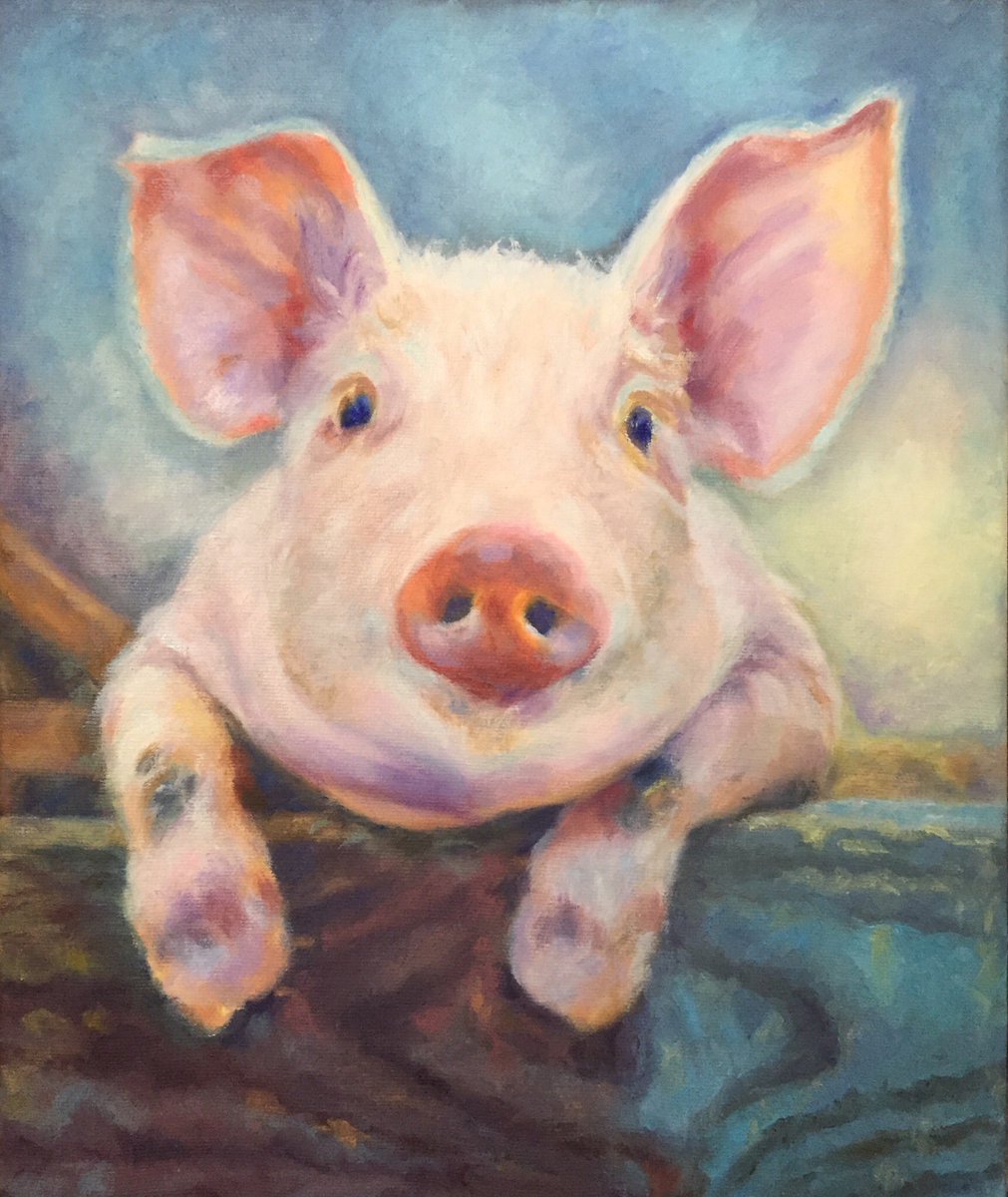 This Little Piggy Stayed Home was painted in oils on a 10x12 stretched canvas during  #COVID19. Subsequently donated to the home of an individual who walks the caring walk, instead of only talking the caring talk.  #EverydayHeroes for  #TheDisabled