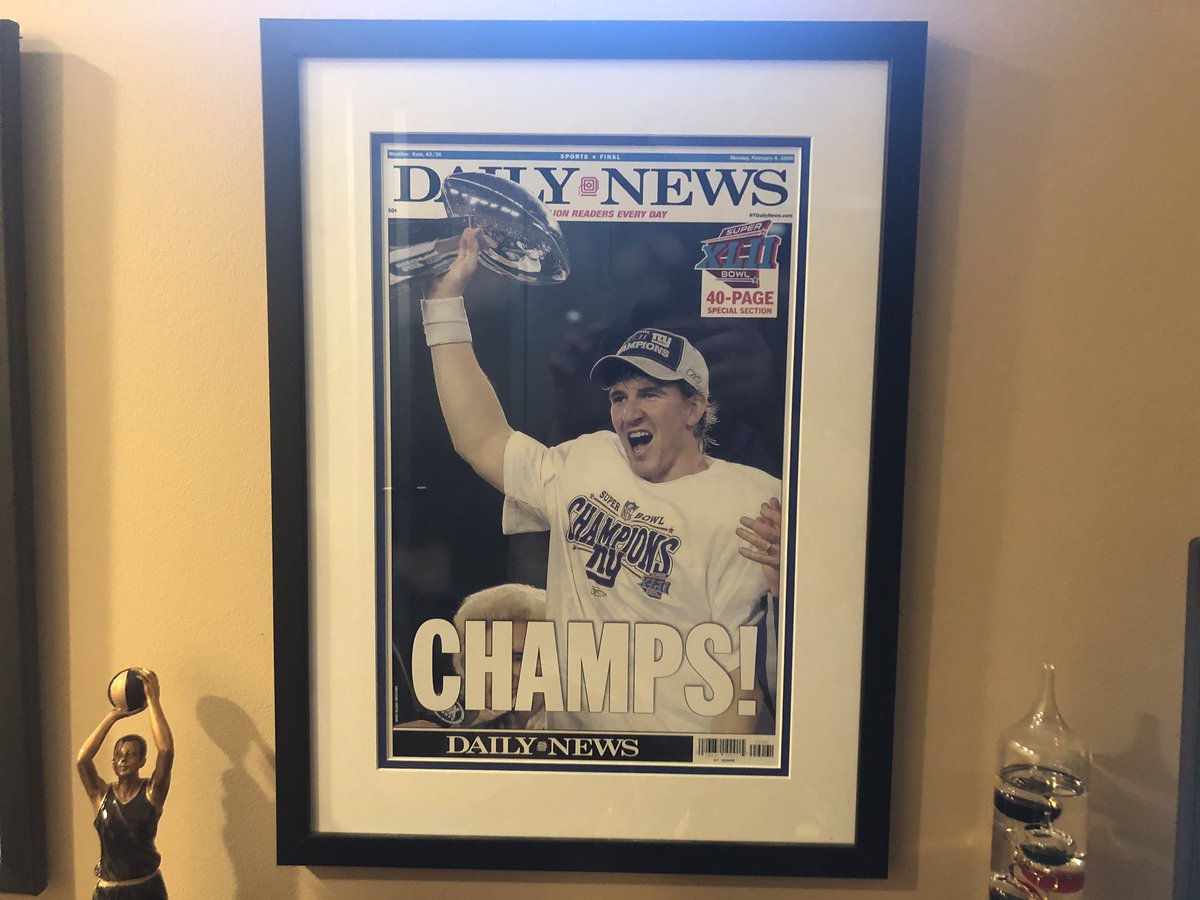 And finally, the final back page of the N.Y. Daily News from Super Bowl XLII, one of the greatest games I’ve ever covered, still in my office wall 12+ years later.