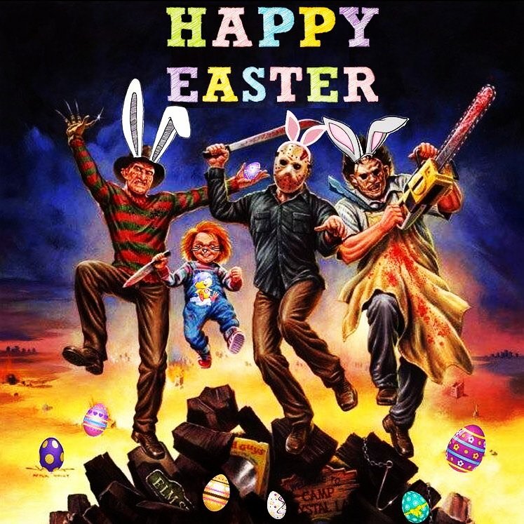 Horrorfanfilm's tweet photo. 🐰 Happy Easter, boys and ghouls! 🐰
#horrorfanfilms #easter #happyeaster #easterbunny #eastereggs #eastersunday #easteregghunt #easter2020 #easterbasket #easterdecor #easteregg #easter #horror #fridaythe13th #thetexaschainsawmassacre  #childsplay #freddykrueger #sunday #follow https://t.co/20AY5296Ka