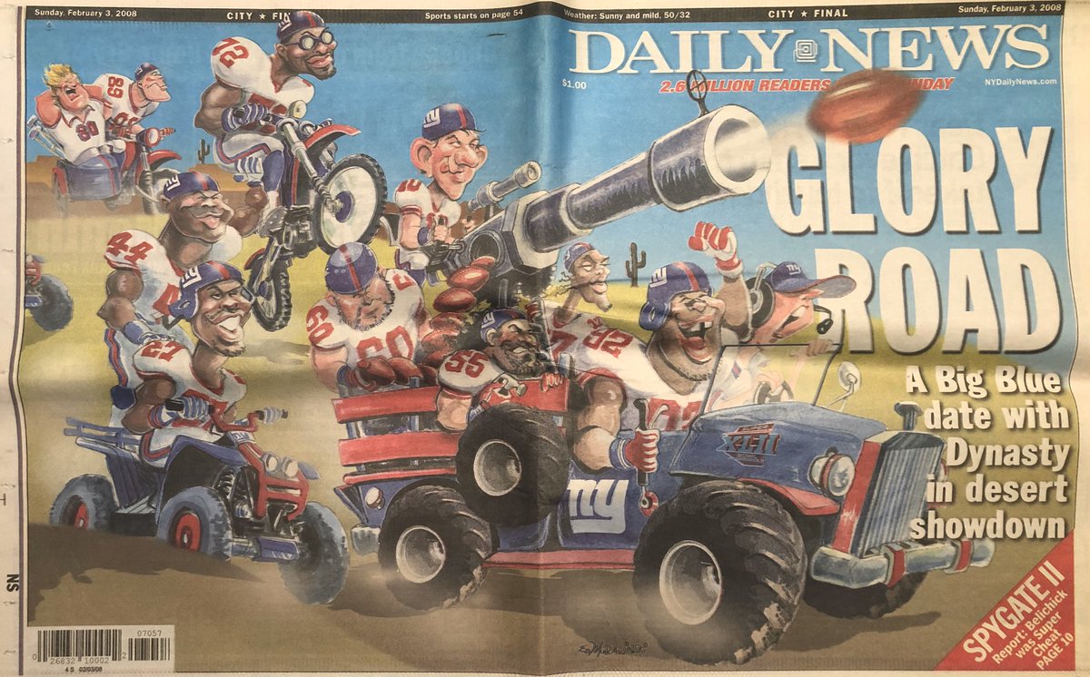This was the wrap cover of the NYDN on Super Bowl XLII Sunday, as drawn by the great  @EdMurawinski.