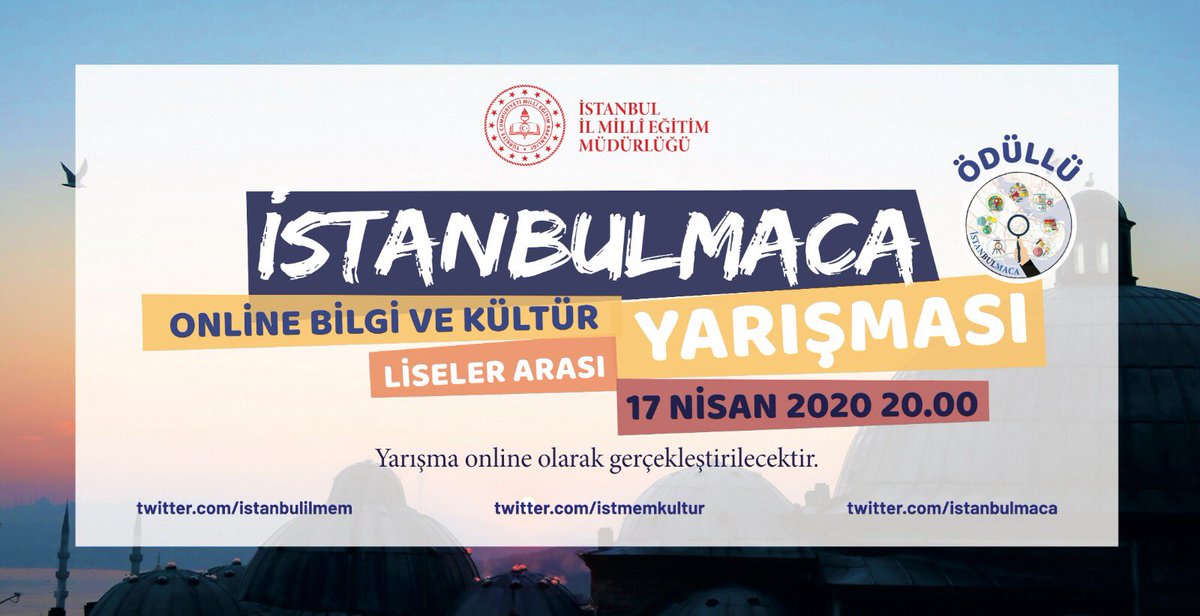 Haydi öğrenciler, Ödüllü Onlıne İSTANBULMACA Yarışması başlıyor! 
💫🔥🏆🥇

Yarışma ile ilgili detaylar aşağıdaki linkte! 👇

istmem.meb.gov.tr/istanbulmaca.h… 

<a href="/memleventyazici/">Levent Yazıcı</a> <a href="/OzilLevent/">Dr. Levent Özil🇹🇷🇹🇷🇹🇷</a> 
<a href="/istanbulilmem/">İstanbul İl Millî Eğitim Müdürlüğü</a> <a href="/istanbulmaca/">İSTANBULMACA</a>