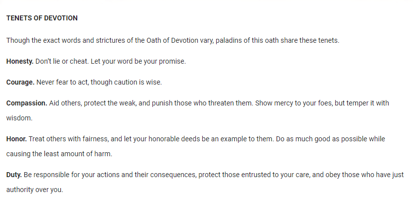 Let's take a look at one Oath, Oath of Devotion Pictured below are their oaths