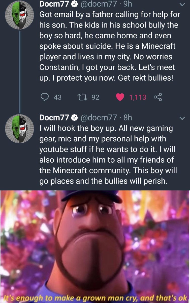 Thaddyshack's tweet photo. And Video Games cause violence right? People are so stupid. Shout out to gamers and YouTubers like DocM who help people and honestly save lives https://t.co/rEAeFu0y7w