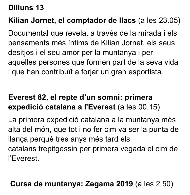xavik64's tweet photo. Demà dilluns comencem la
#MuntanyaACasaE3 pel canal d’esports de @tv3cat
Mireu tota la programació a la web o l’app d’Esport3.
#QuedatACasa #muntanya #alpinisme #escalada #trail #JoActuo #SempreTeva https://t.co/aBBbNu9x7K