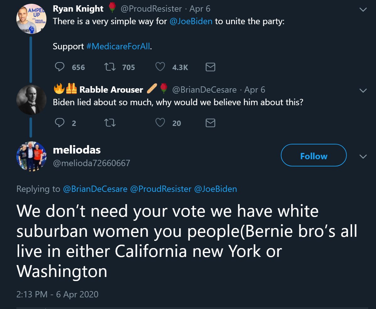 This one just keeps making these statements. Know I shared her above but just noticing that she actually has Bernie in her avi...is she calling the two people in the pic with him Bernie Bros too? 