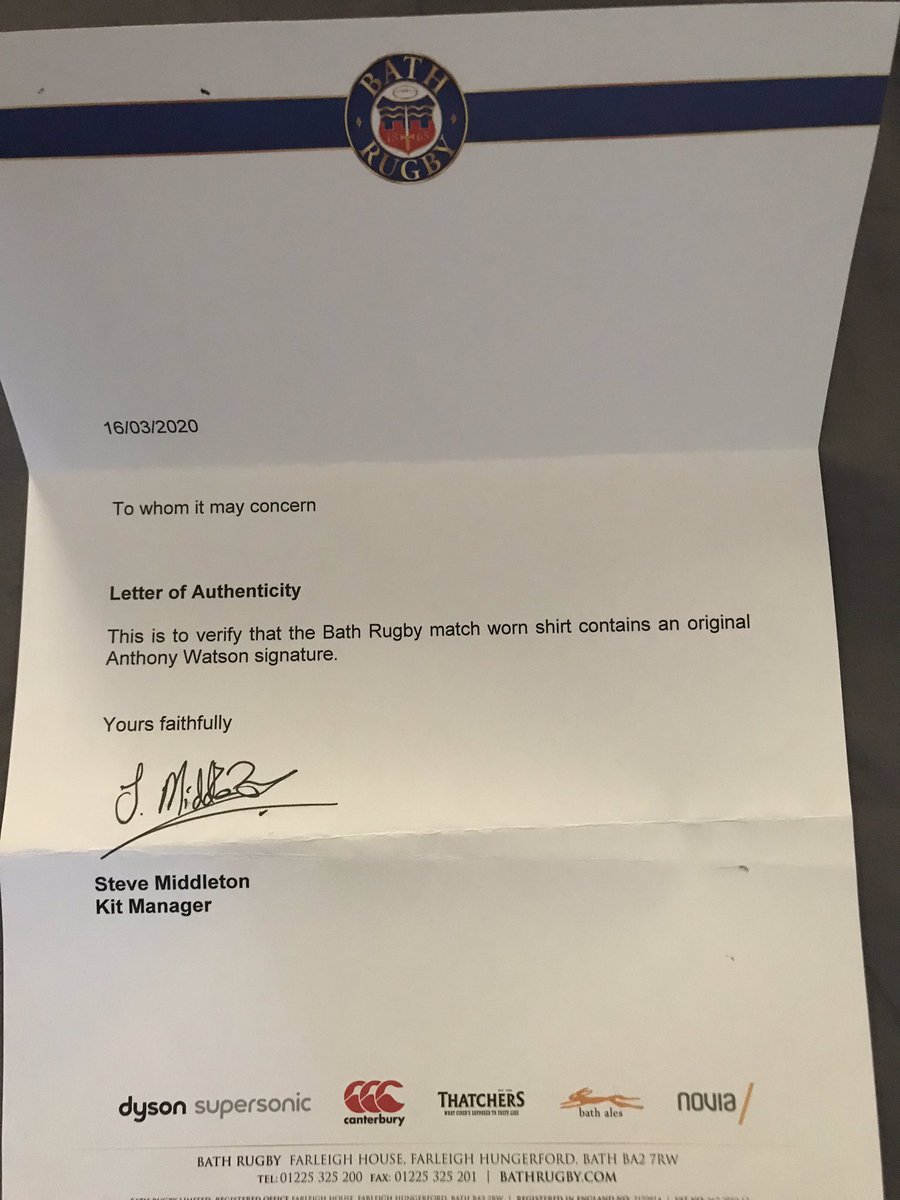 A huge thank you to <a href="/stevemiddy1865/">Steve Middleton</a> for very kindly donating a matchworn <a href="/anthonywatson_/">Anthony Watson</a> shirt for me to auction off for the <a href="/as9foundation/">Adam Stansfield foundation</a> please reply or DM me with a bid. Ends Friday 8PM. @bathrugby