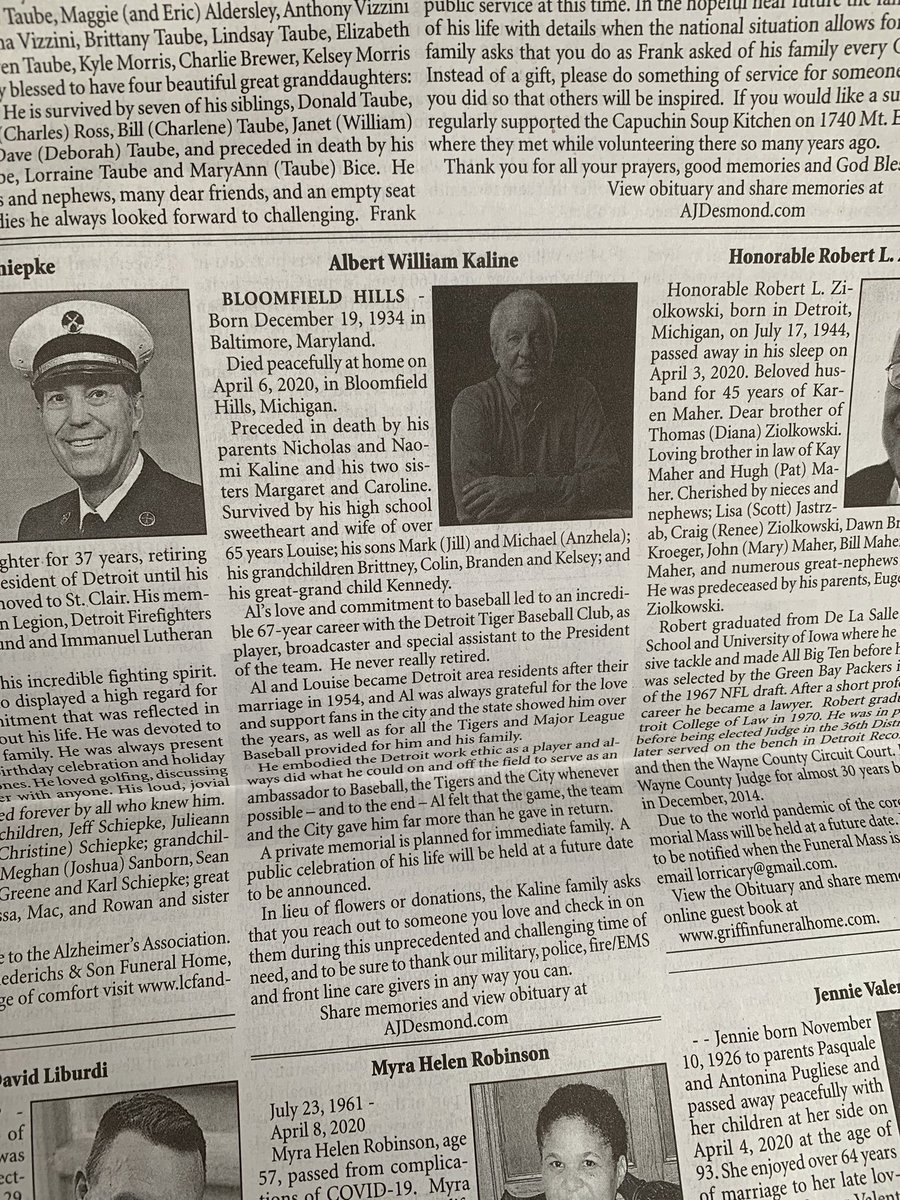 mattfrieds's tweet photo. Al Kaline’s family put a “regular” obit in the Sunday @freep. By blending in, it’s an example of how one-of-a-kind he really was. https://t.co/CR7ej9aZAT