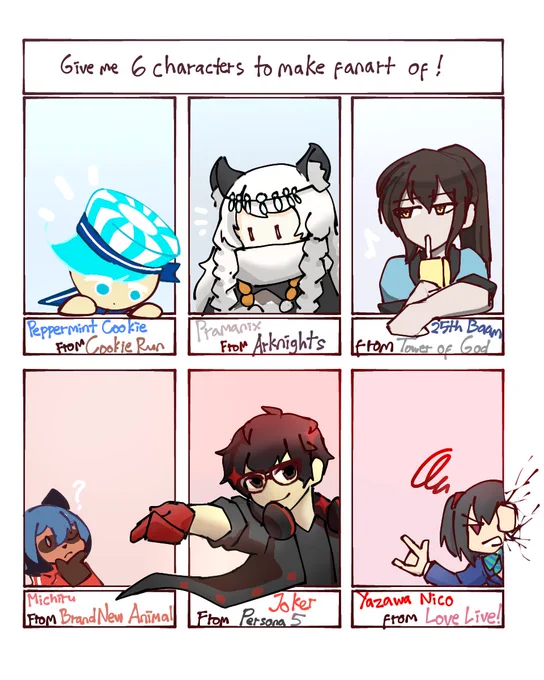For everyone who giving me ideas for what to draw, thank you very much~ 