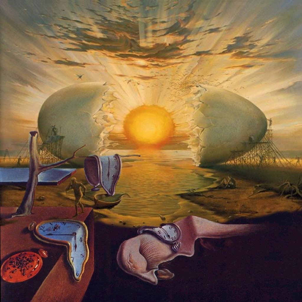 still surrealism but the opposite end of the spectrum from artists like magritte + dechirico eggs where the mystery of the symbols is attempted to be penetrated and laid bare instead of simply displayed and left in a hazy enigmatic primarily evocative state for the viewer (dali)