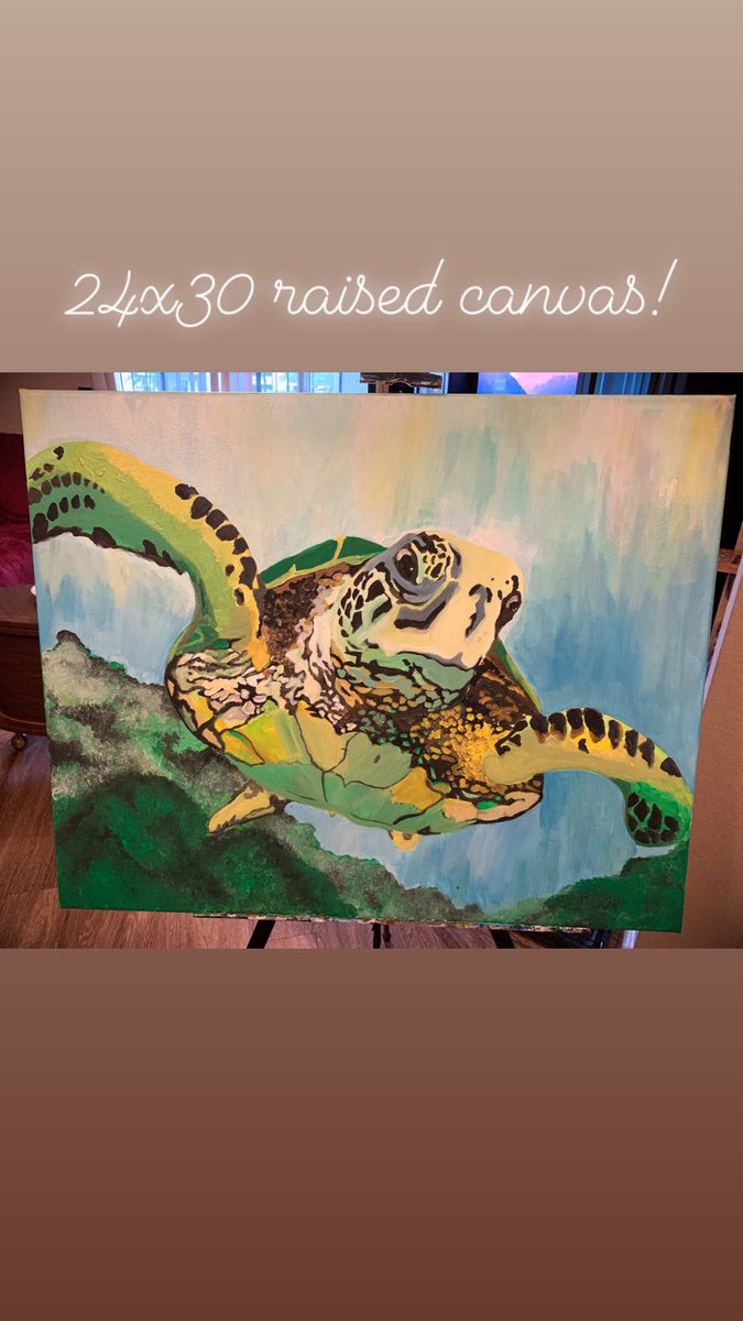 Painted2020's tweet photo. Sea Turtles are some of the prettiest marine animals! One of my favorites. This Sea Turtle is an acrylic portrait done on a 24x30 large canvas. https://t.co/R23ofJH4Ca