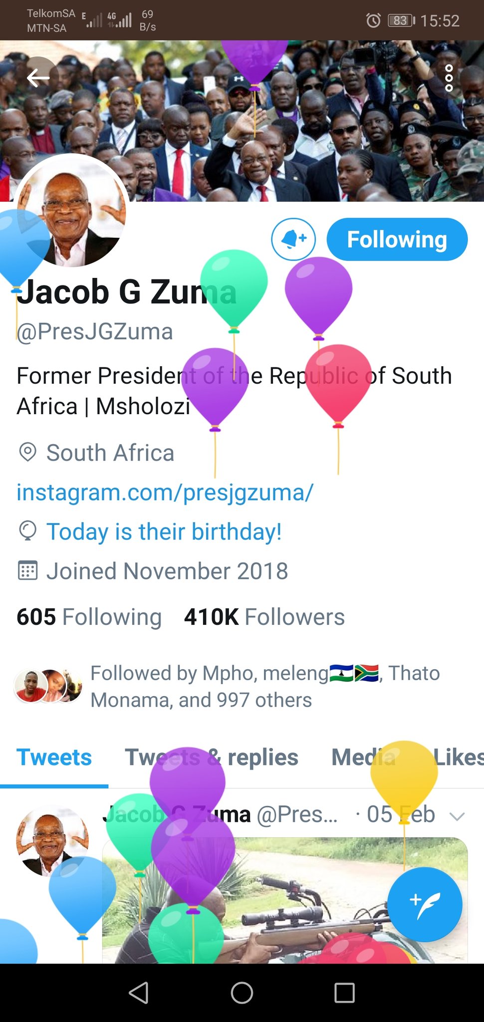Ubaba receive balloons on message Happy birthday Jacob  