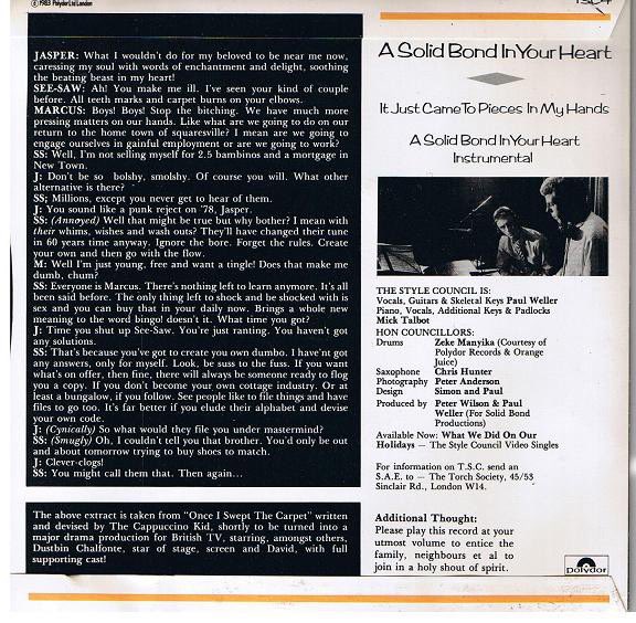 4. A SOLID BOND IN YOUR HEART. Only available on 7” BUT we got 2 different sleeves. The label for each was also different but more on that later   #TheStyleCouncil Which sleeve did you prefer? Cover photos are from Woking Football Club during the filming of the famous video.