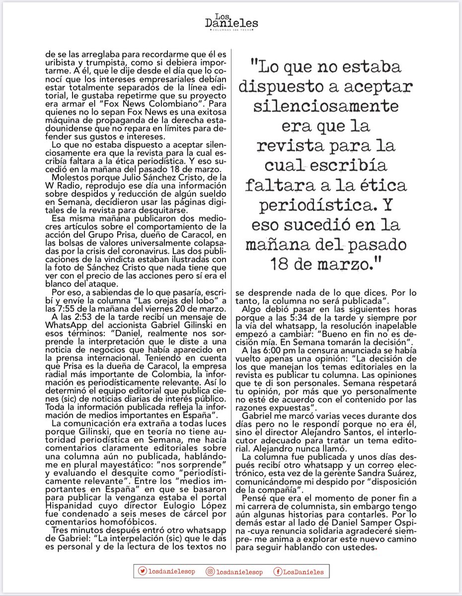 losdanieles's tweet photo. Les dejamos la imagen de la columna de @DCoronell “La historia no contada” para que la lean y compartan. 
#LosDanieles 
https://t.co/jfzsNIxfds https://t.co/RYTi9M49Jd
