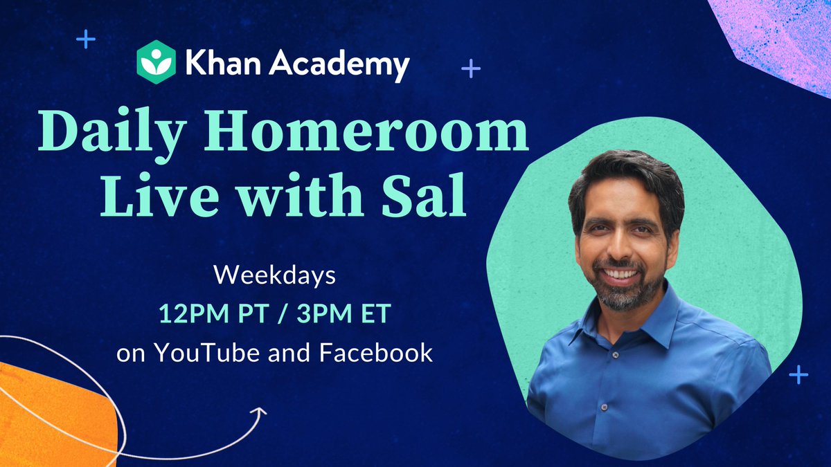 Daily homeroom live with Sal. Weekdays 12:00 p.m. P.T. / 3 p.m. E.T. on Youtube and Facebook.