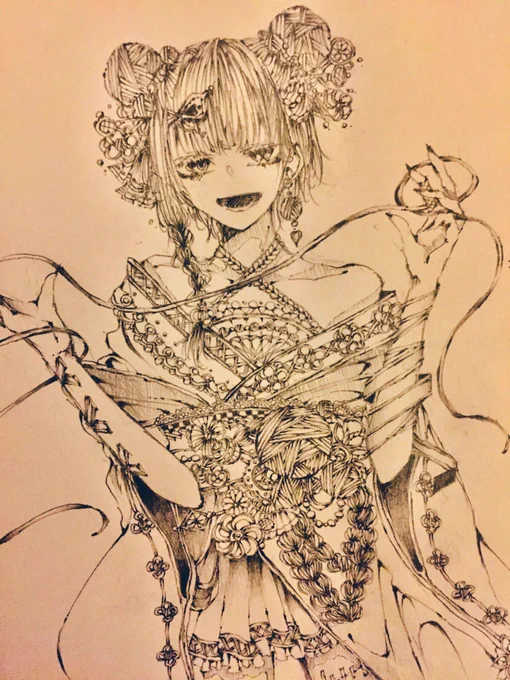 新しく考えていたオリキャラ1人目です!✨❀.(*'▽`*)❀.
今回は和風キャラで糸使いの女の子です!名前は継李(つぐり)です!🎀
頭のお団子は毛糸になっていて、意思だけで自由に動きます!😊
他のキャラも近くに載せる予定です🙌
#絵描きさんと繋がりたい
#創作クラスタさんと繋がりたい 