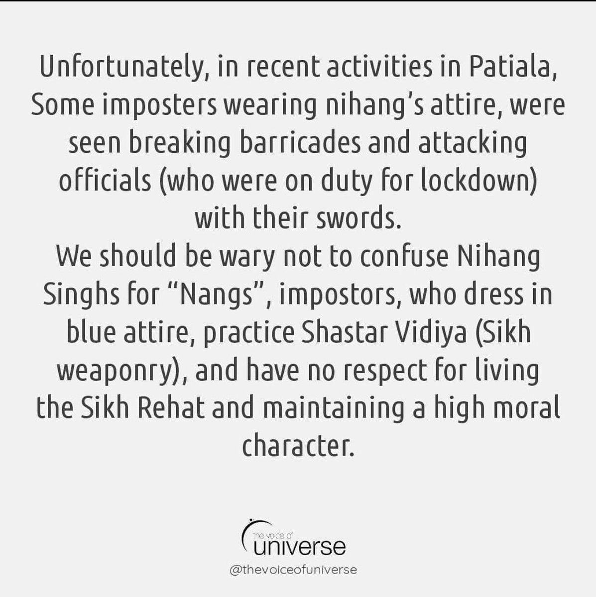 Mandeep Singh Ggs A Shameful Act By Some Imposters In Nihang S Attire Let S Not Forget The Teachings Of Our Gurupita And Real Meaning Of Nihang In This State Of Pandemic