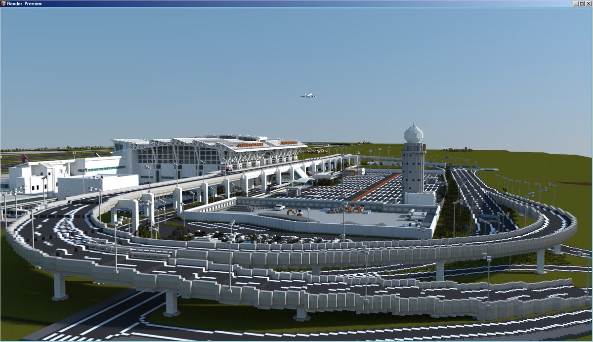 空港好きのﾏｲﾝｸﾗﾌﾀｰ 羽田空港制作中 マイクラ空港作りですが 国際線ターミナルビル前の道路がとりあえず出来ました 細かい部分イジりつつ 次は国際線ターミナルビル横の物流施設を作っていきます マインクラフト マイクラ Minecraft 空港