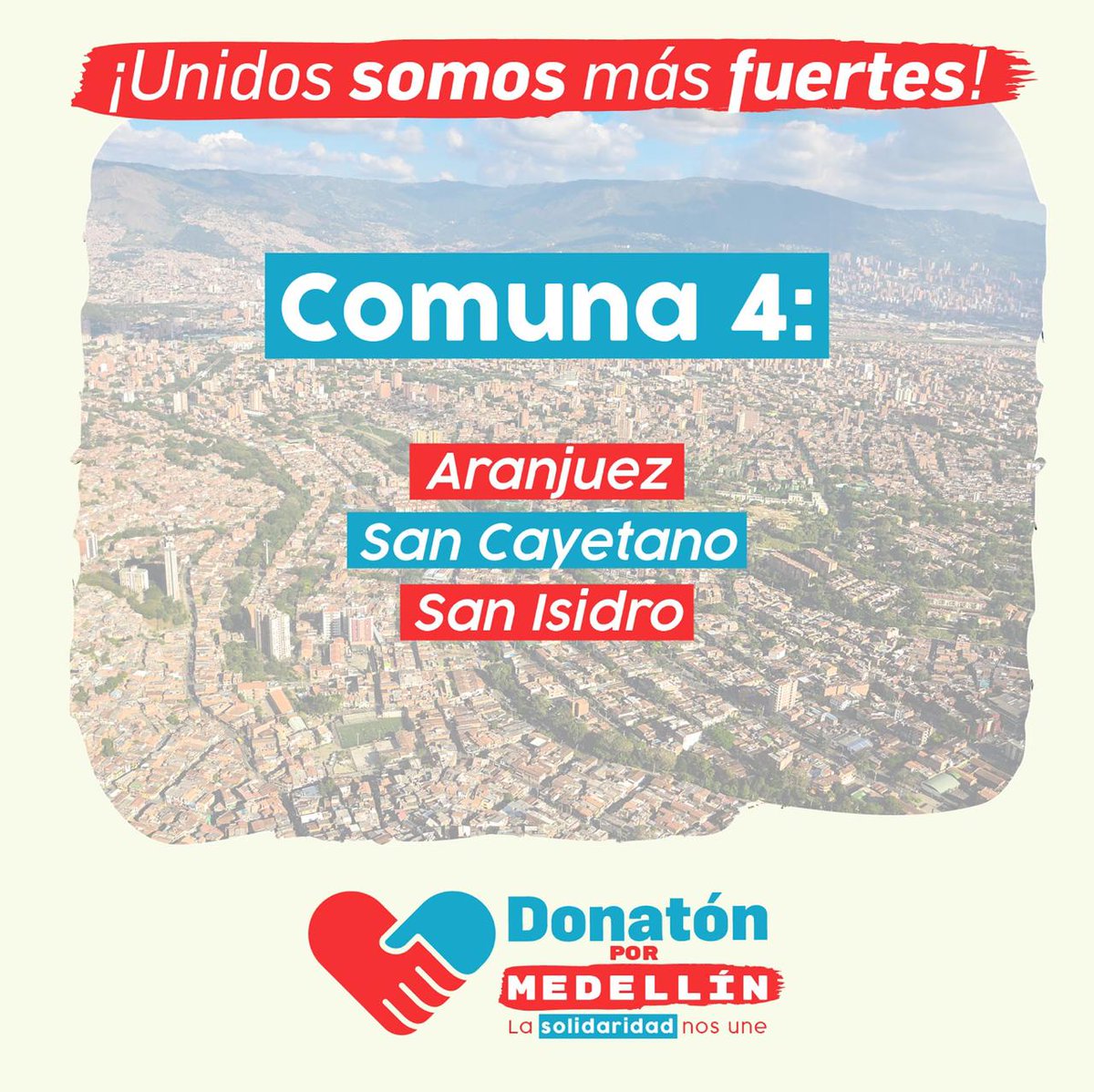 Telemedellin's tweet photo. Hoy la #DonatónPorMedellín comenzará su recorrido a las 10:00 a.m. en la comuna de Aranjuez y durante el día visitarán las comunas de Castilla, Robledo, Laureles – Estadio para acabar la jornada con la comunidad de La América.

Conéctate a nuestra transmisión a las 12:00 m. https://t.co/lvdo89ISXy