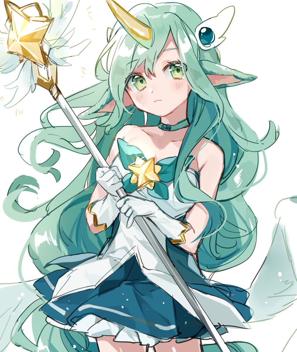 1girl star guardian (league of legends) solo single horn long hair horns green eyes  illustration images