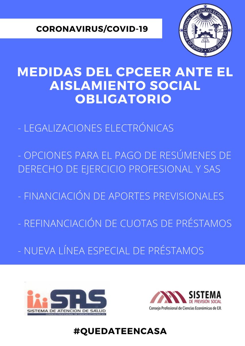 CPCEERoficial's tweet photo. #QuedateEnTuCasa #COVID19argentina
#NosCuidamosEntreTodos #CPCEER https://t.co/ToyKwN0LsZ