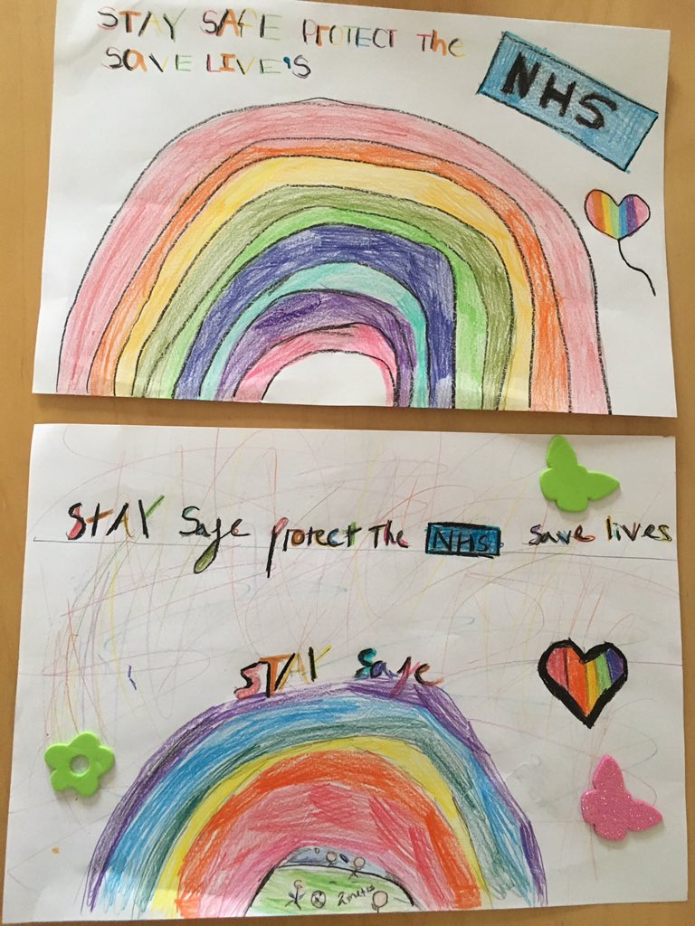 GemE83's tweet photo. Rosie &amp; Violets lovely pictures for our window #RainbowsForNightingale stay safe everyone https://t.co/HXKT52pUfi