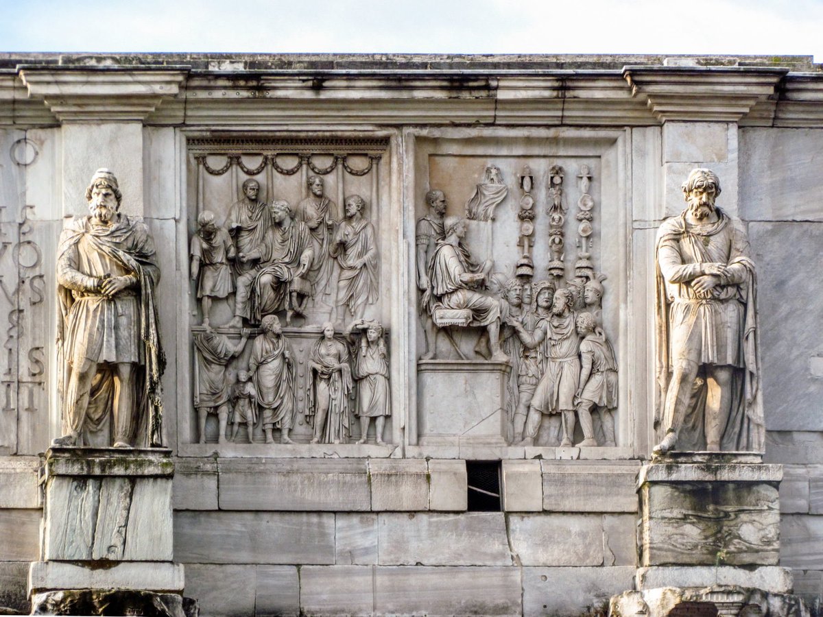Later emperors soon began to scavenge marbles and sculpture from the Forum for their own monuments. In 315 AD, Constantine the Great took a number of Dacian captives and friezes from the buildings to place on his own arch which still stands next to the Colosseum.  #LostRome.