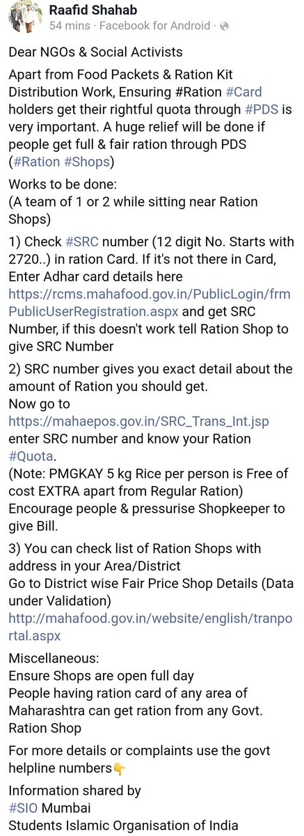 Dear NGOs Ensuring  #Ration  #Card holders get their rightful quota through  #PDS is very important. A huge relief will be done if people get full & fair Ration through Ration ShopsWe should Help! Plz check below FB Post/pic https://m.facebook.com/story.php?story_fbid=3152315114821411&id=100001288600998Links in post in next tweet 