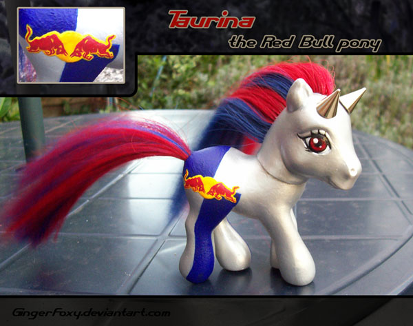 ThatCraftyFoxy's tweet photo. What do you get if you combine #RedBull and #MyLittlePony? Probably something similar to this 2009 #custom.

#ArtistOnTwitter #custompony #customtoy https://t.co/mjQXuZiuIK