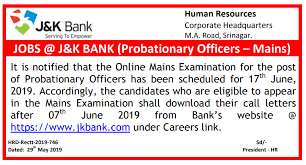 After settling the whole issue the mains exam (tier-2 of the 3-tier exam) for the PO post is scheduled to be held on 17 June 2019. Meanwhile their is a change of guard in  @JandKBank and Shri R K Chibber takes charge as the Chairman and Managing Director of the Bank.
