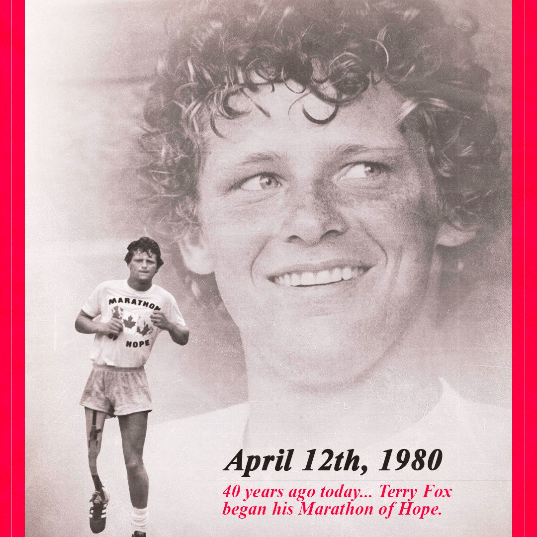 TSN_Sports's tweet photo. Terry Fox began his Marathon of Hope 40 years ago today. 🇨🇦 https://t.co/zgp6JmXJI0