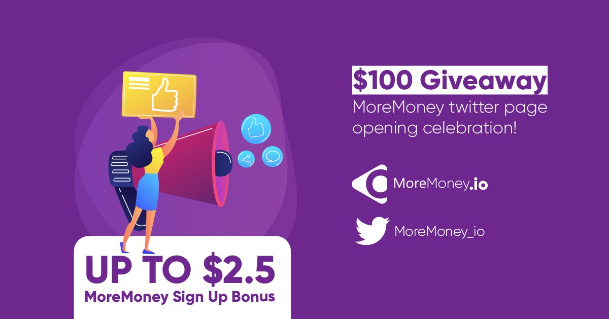 #Giveaway
💰$100 Giveaway for #MoreMoney twitter page opening celebration!

 $50 for 10 users (account Balance)
 $50 for 10 users (purchase Balance)

⭐️How to enter:
 
1️⃣ Retweet &amp; follow
2️⃣ Tag 3 friends

🏆Winners will be determined after 7 days

#money #free #bitcoin #crypto