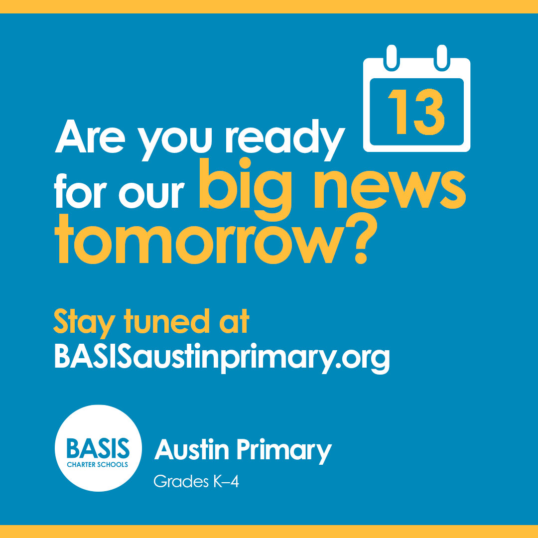 BASISAustinPrim's tweet photo. We can’t wait to share our big news tomorrow! Your new Head of School is currently leading a BASIS Charter School in Arizona.
Apply today by clicking the link in our bio! https://t.co/8sfNmCbeEJ