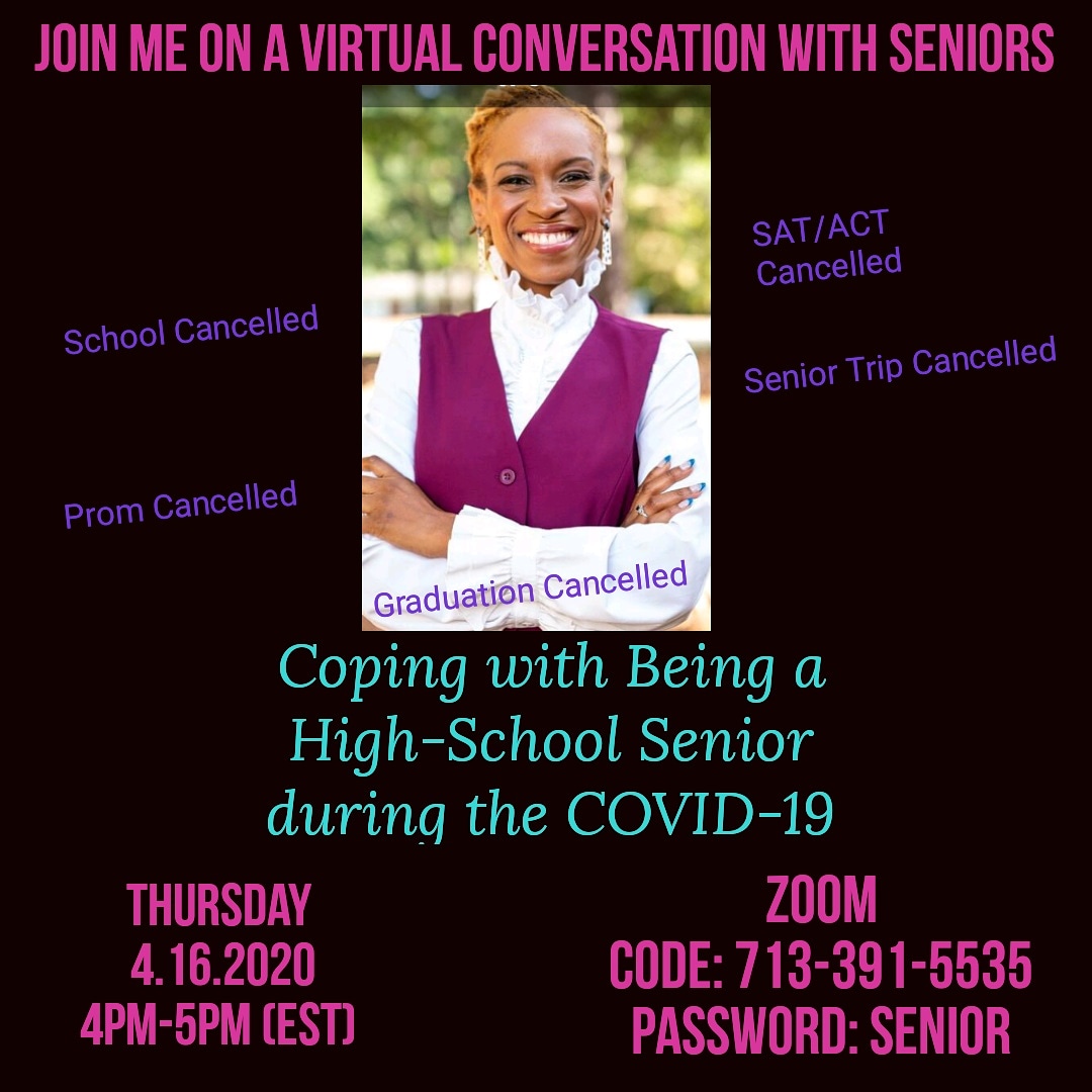 lpc_ellis's tweet photo. Now, I am calling all Seniors to join me to have a virtual conversation about "Coping with Being a High School Senior during COVID-19." THURS, APRIL 16TH, 2020 AT 4PM on ZOOM and on Instagram LIVE https://t.co/5dQglJc5V3