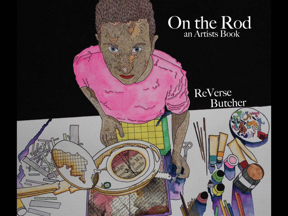 On the Rod is  @x_rVb_x’s subversive reVISION of Kerouac’s macho-poetic road novel. A wealth of techniques including erasure, painting and collage create a living poetry out of a dead book. There’s a ferocious, iconoclastic humour at work throughout.