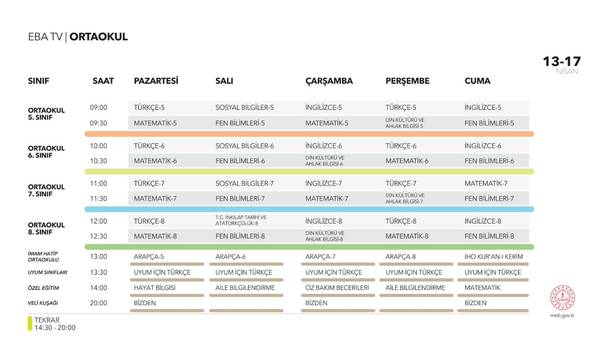 13 - 17 Nisan 2020 #TRTEBATV Yayın Akışı #tatildegiluzaktanegitim #EvdeKalTurkiye