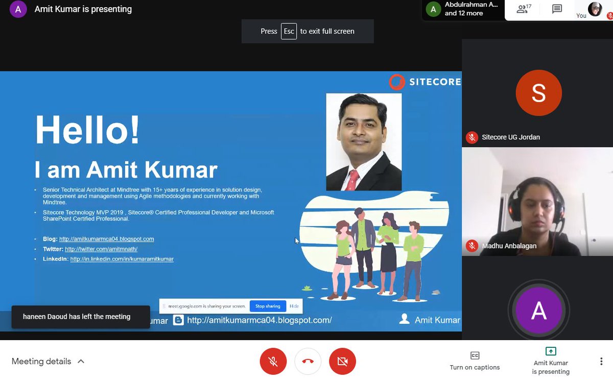 <a href="/AmitMnath/">Amit Kumar 🇮🇳</a> presenting about Sitecore Helix Recommendations and Conventions – Helix 2.0 in <a href="/_SUGJO/">Sitecore User Group Jordan</a> 
Join us now meet.google.com/qeh-jrat-dsd
#Sitecore #helix