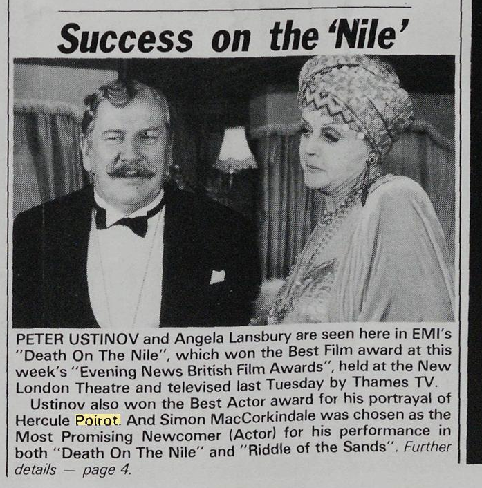‘Success on the Nile’ was Screen International’s headline in December 1979, after the picture won Best Film, Peter Ustinov was awarded Best Actor, and Simon MacCorkindale designated ‘Most Promising Newcomer’ at the Evening News British Film Awards